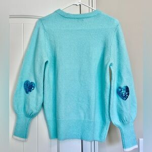 Crown & Ivy Aqua Crew Neck Sweater with Sequin Heart Detail